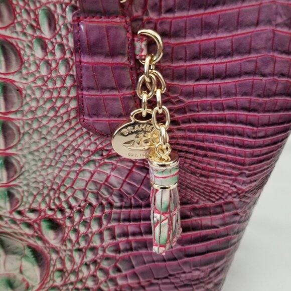 Brahmin Pink Purple Green Hombre Croc Embossed Purse Shoulder Handbag - Picture 4 of 11